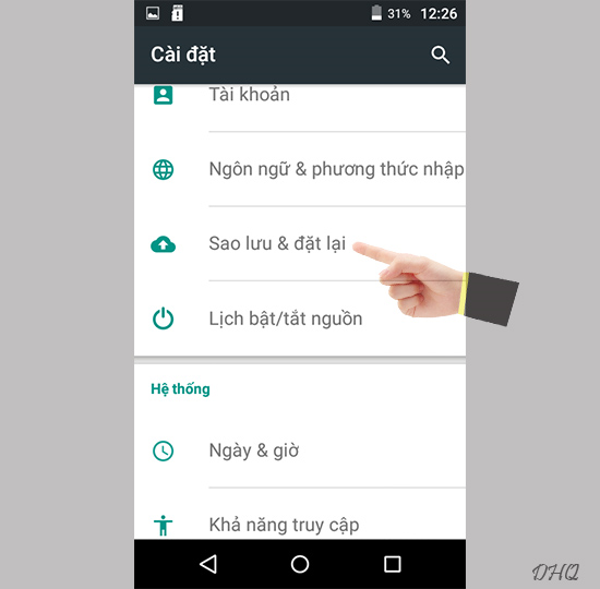 Chọn sao lưu & đặt lại